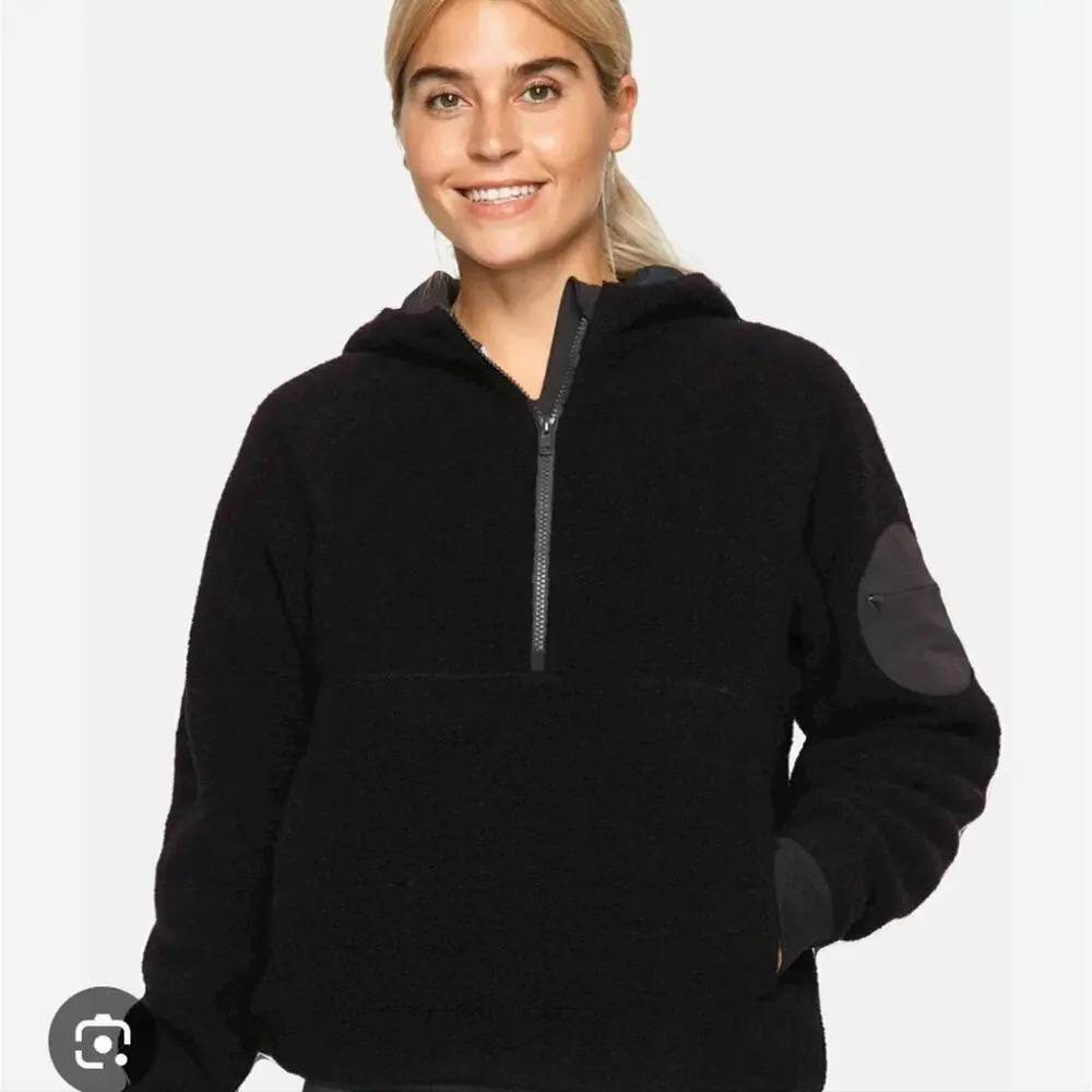 Outdoor Voices Megafleece 1/2 Zip Hoodie Wool Blend Black Size XL